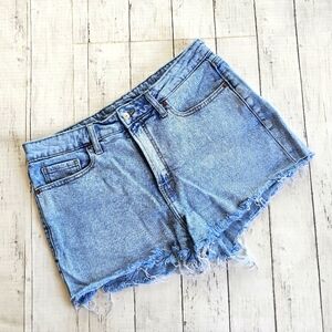Old Navy Denim Jean Blue Shorts Raw Edge Hemline Pockets & Belt Loops Size 12